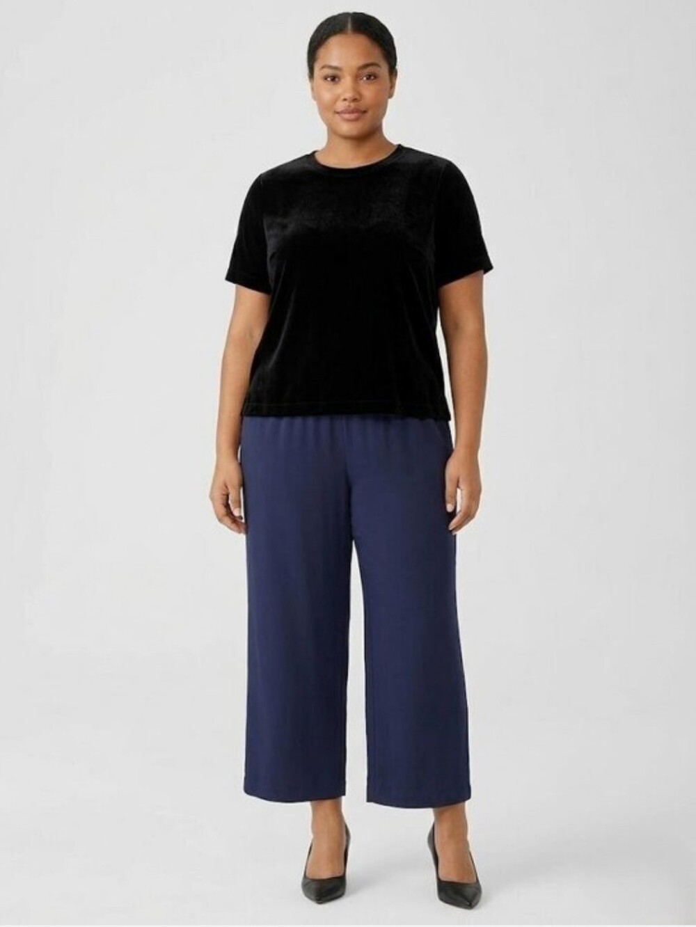 NWOT Eileen Fisher Silk Georgette Crepe Ankle Pant Midnight Navy Women 3X